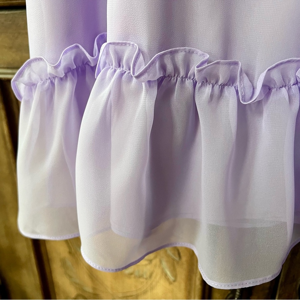 Likely NWT Women’s Sleeveless Pastel Lavender Ruffle Hem Blouse Sz 6 - Picture 9 of 14